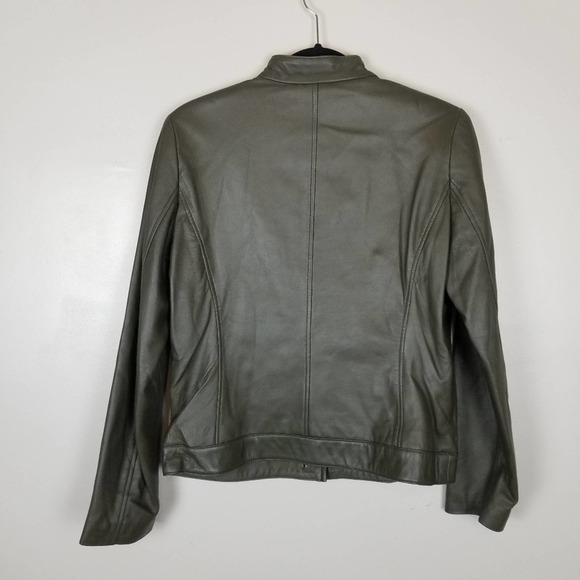 olive Leather suit set, Finity Studio, genuine leather pants and jacket size 8 - Picture 3 of 12